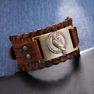 Чоловічий шкіряний браслет-талісман у скандинавському стилі «Орел — Cимвол влади» 27*39,1 см Viking Коричневий/Бронза