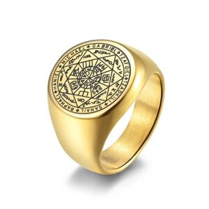 Чоловічий Перстень-символ з нержавіючої сталі Сигіла Печатка Семи Архангелів Золотистий 12 / D22 mm