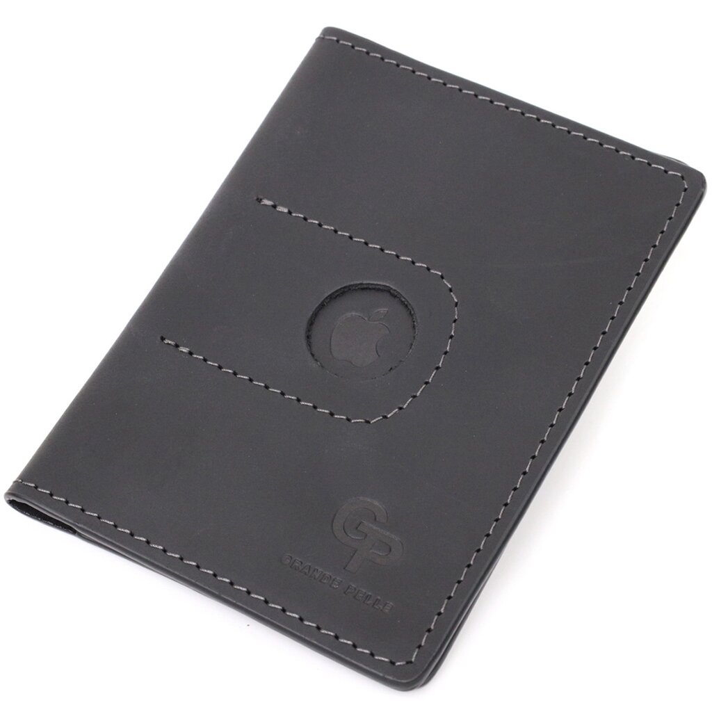 Надійна шкіряна обкладинка на паспорт із тримачем для Apple AirTag GRANDE PELLE 11620 Чорний від компанії Універсальний Інтернет-магазин POPULAR - фото 1