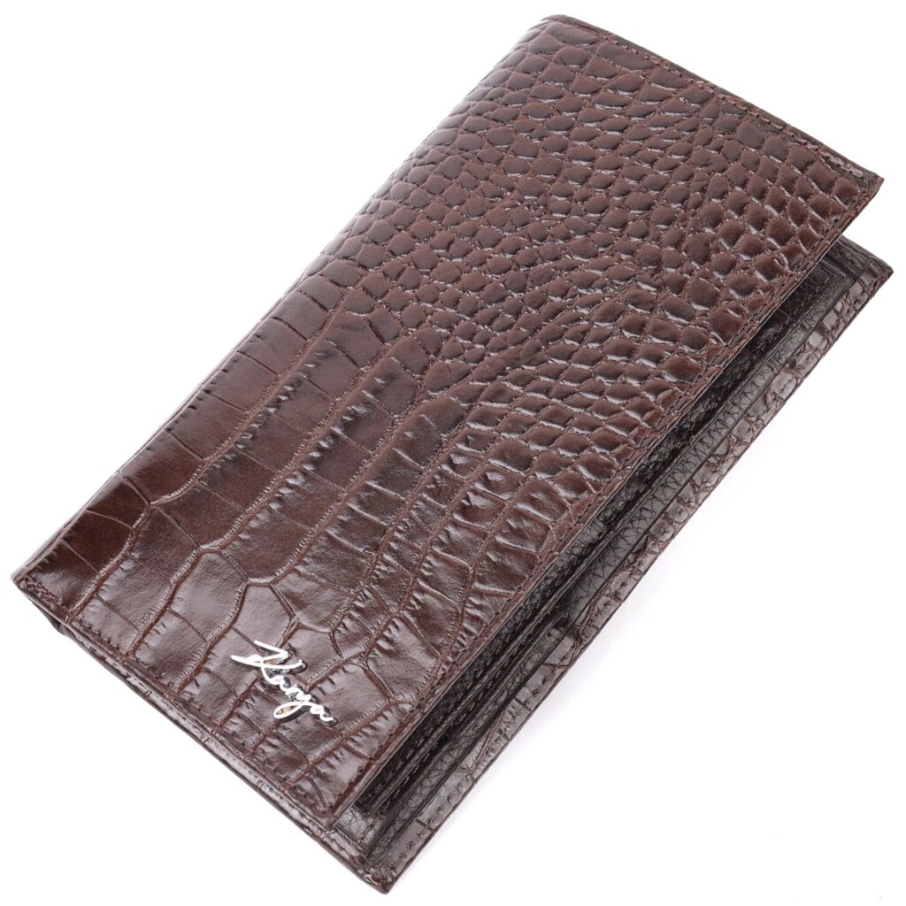 Надійний вертикальний гаманець із натуральної шкіри з тисненням під крокодила KARYA 21140 Коричневий від компанії Універсальний Інтернет-магазин POPULAR - фото 1