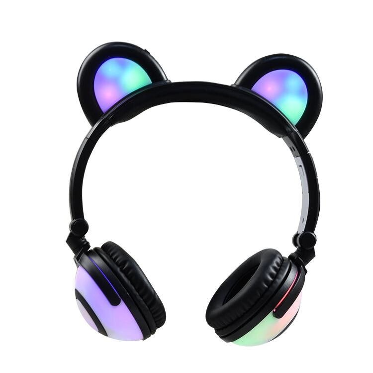 Навушники LINX Bear Ear Headphone Навушники з ведмежими вушками LED підсвічування 350 mAh Чорний (SUN1859) від компанії Універсальний Інтернет-магазин POPULAR - фото 1
