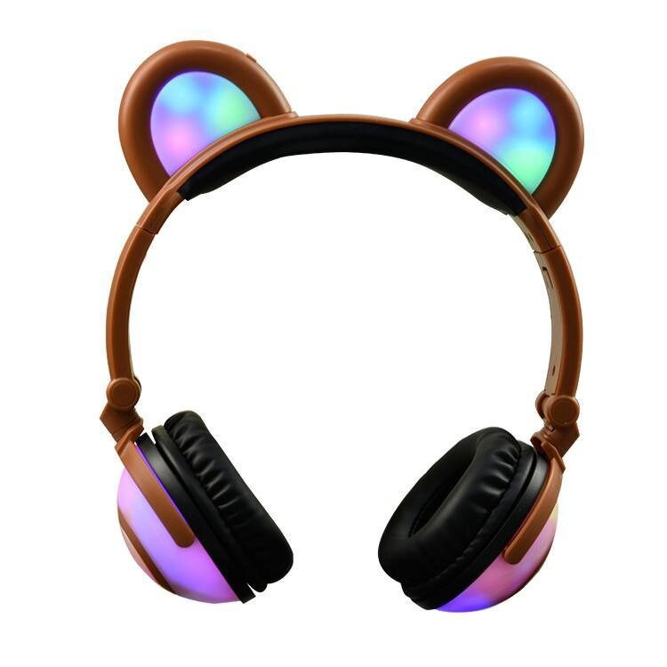 Навушники LINX Bear Ear Headphone Навушники з ведмежими вушками LED підсвічування 350 mAh Коричневий (SUN1863) від компанії Універсальний Інтернет-магазин POPULAR - фото 1