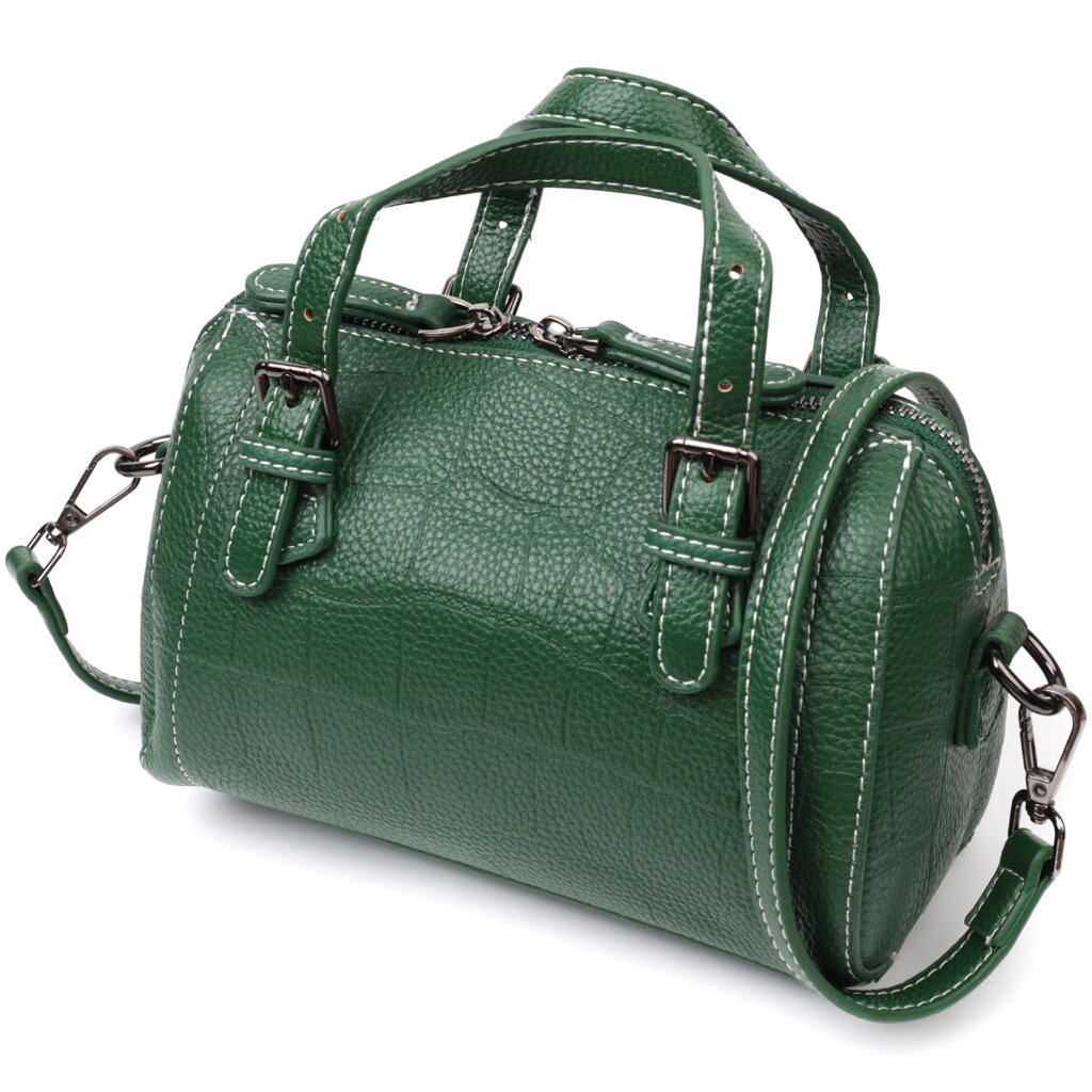 Невелика жіноча сумка з двома ручками з натуральної шкіри Vintage 22359 Зелена від компанії Універсальний Інтернет-магазин POPULAR - фото 1