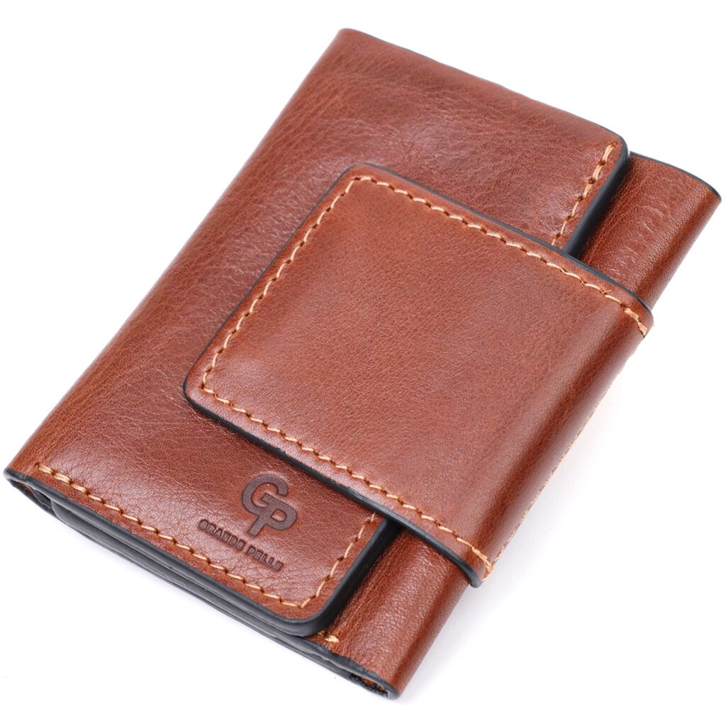 Невеликий гаманець із натуральної шкіри на три складання GRANDE PELLE 11662 Коричневий від компанії Універсальний Інтернет-магазин POPULAR - фото 1