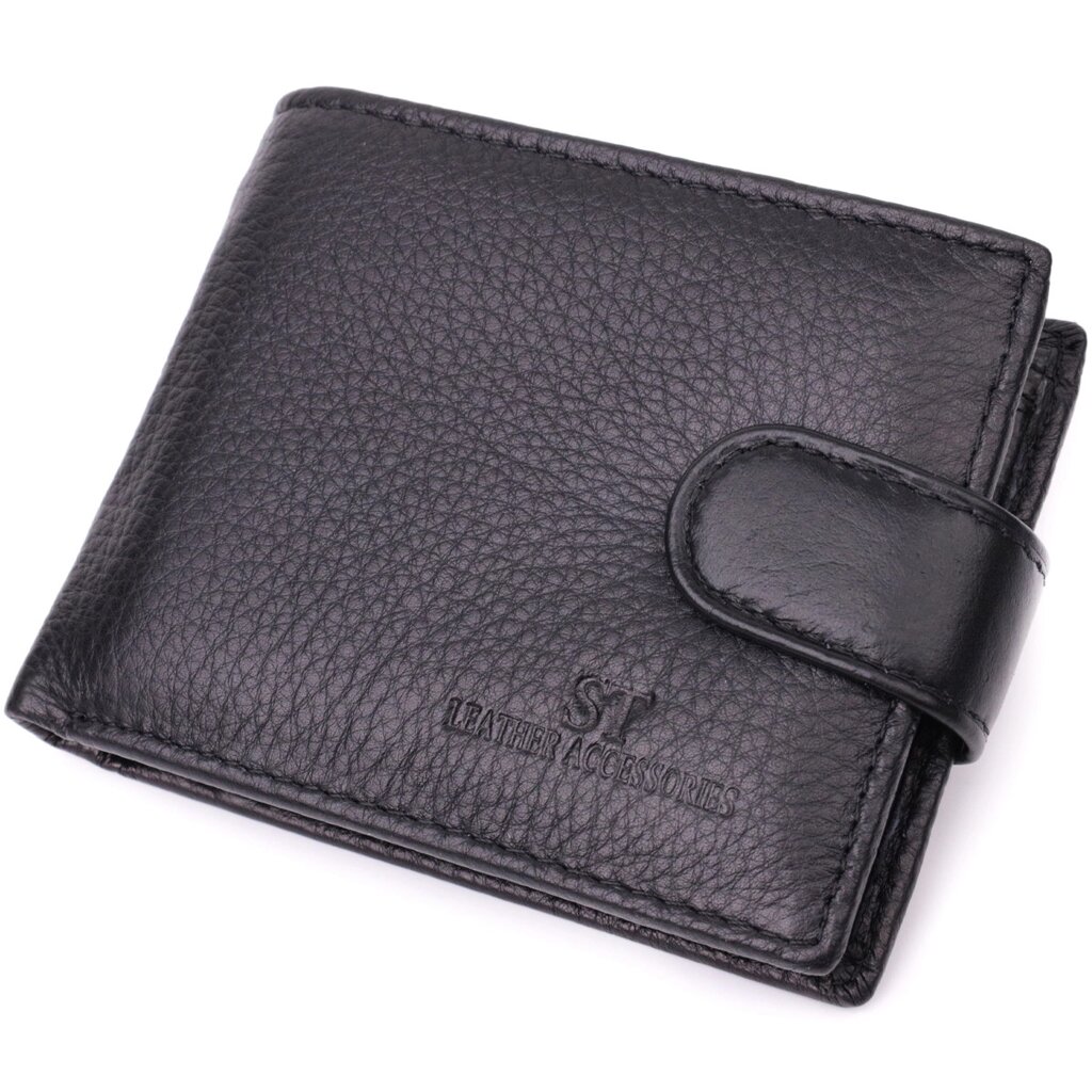 Невеликий місткий гаманець із натуральної шкіри ST Leather 22456 Чорний від компанії Універсальний Інтернет-магазин POPULAR - фото 1