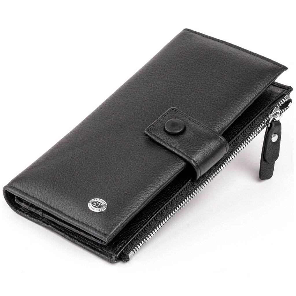 Оригінальний гаманець шкіряний жіночий на хлястику з кнопкою ST Leather 19280 Чорний від компанії Універсальний Інтернет-магазин POPULAR - фото 1