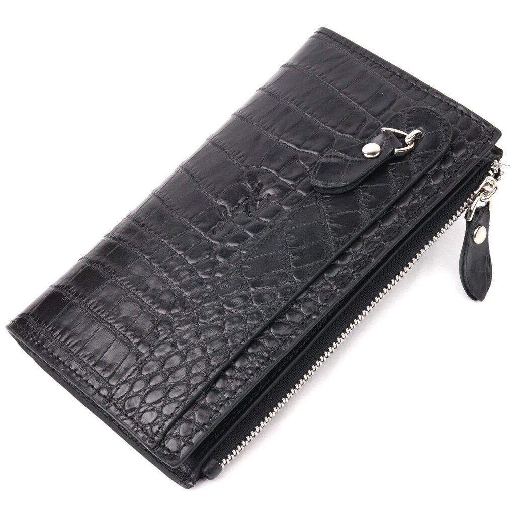 Оригінальний складаний гаманець із натуральної шкіри з тисненням під крокодила KARYA 21128 Чорний від компанії Універсальний Інтернет-магазин POPULAR - фото 1