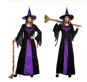 Жіноча сукня Відьми з капелюхом на Хелловін Чорний/Фіолетовий [J392-S] ReallySpecial