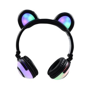 Навушники LINX Bear Ear Headphone Навушники з ведмежими вушками LED підсвічування 350 mAh Чорний (SUN1859)