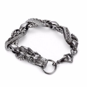 Стильний браслет на зап'ясті з черепом дракона з титанового сплаву Unisex Чорний / Сріблястий 21 см Fashion Jewelry
