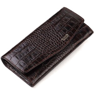 Модний гаманець для жінок із натуральної фактурної шкіри з тисненням під крокодила CANPELLINI 21726 Коричневий