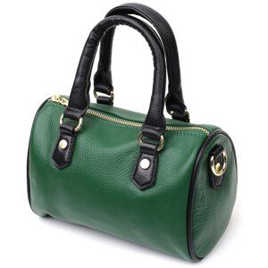 Шкіряна сумка-бочечка з темними акцентами Vintage 22351 Зелена