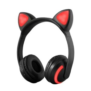 Навушники SUNROZ ZW-19 навушники з котячої вушками LED підсвітка 7 кольорів Чорний