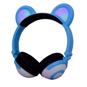 Навушники LINX Bear Ear Headphone Навушники з ведмежими вушками LED підсвічування 350 mAh Блакитний (SUN1861)
