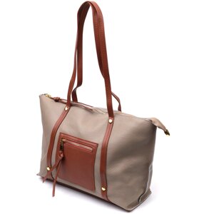 Оригінальна двоколірна жіноча сумка з натуральної шкіри Vintage 22304 Бежева