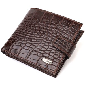Модний чоловічий гаманець із натуральної шкіри тисненням під крокодила CANPELLINI 21878 Коричневий