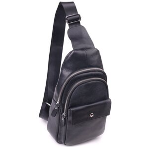 Стильна чоловіча сумка-слінг із натуральної зернистої шкіри 21402 Vintage Чорний