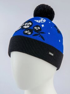Дитяча шапка із пряжі з помпоном OXYGON OWL [OWL-133] Яскраво-Синій / Чорний