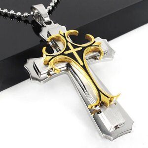 Підвіска Хрест з титанового сплаву 5.7*3.6 см на ланцюгу Срібло/Золото 60 см Fashion Jewelry