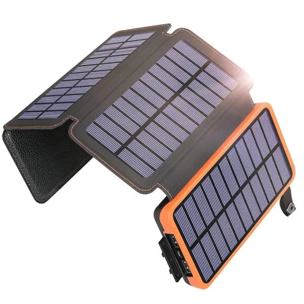 Портативна батарея Power Bank 25000mAh + Solare S025 із сонячним зарядним пристроєм (Чорно-помаранчевий) від компанії Універсальний Інтернет-магазин POPULAR - фото 1