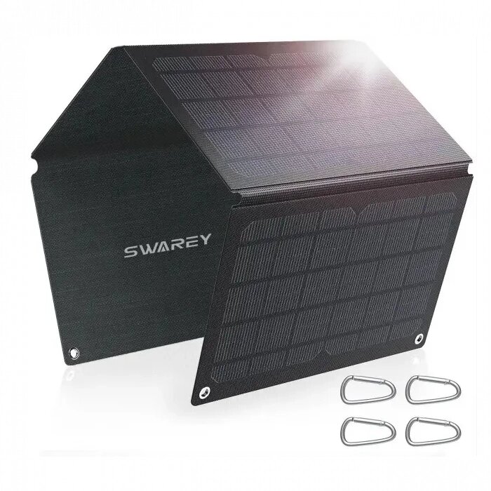 Портативна сонячна панель Solar panel SWAREY BS-030 IP67 30W на 2xUSB виходу (Чорний) від компанії Універсальний Інтернет-магазин POPULAR - фото 1