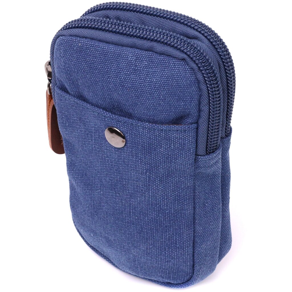 Практична сумка-чохол на пояс із металевим карабіном із текстилю Vintage 22226 Синій від компанії Універсальний Інтернет-магазин POPULAR - фото 1