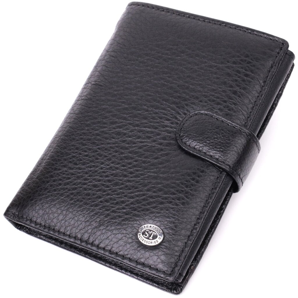 Практичний чоловічий гаманець із блоком під документи з натуральної шкіри ST Leather 22478 Чорний від компанії Універсальний Інтернет-магазин POPULAR - фото 1