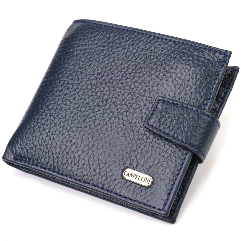 Практичний чоловічий гаманець із натуральної зернистої шкіри CANPELLINI 21879 Синій від компанії Універсальний Інтернет-магазин POPULAR - фото 1