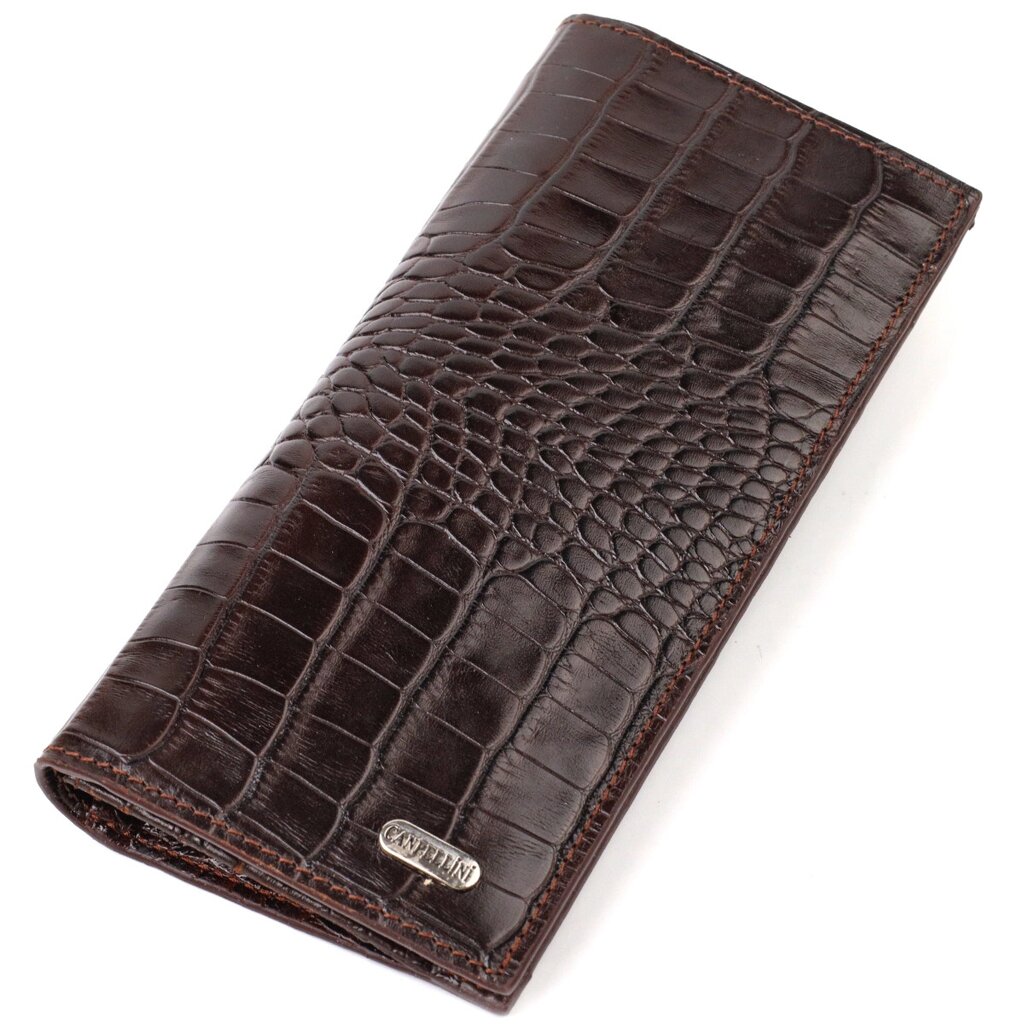 Практичний чоловічий вертикальний гаманець із натуральної шкіри з тисненням під крокодила CANPELLINI 21907 від компанії Універсальний Інтернет-магазин POPULAR - фото 1