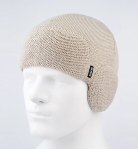 Шапка чоловіча з пряжі з навушниками OXYGON HELM Бежевий One Size (56-60)