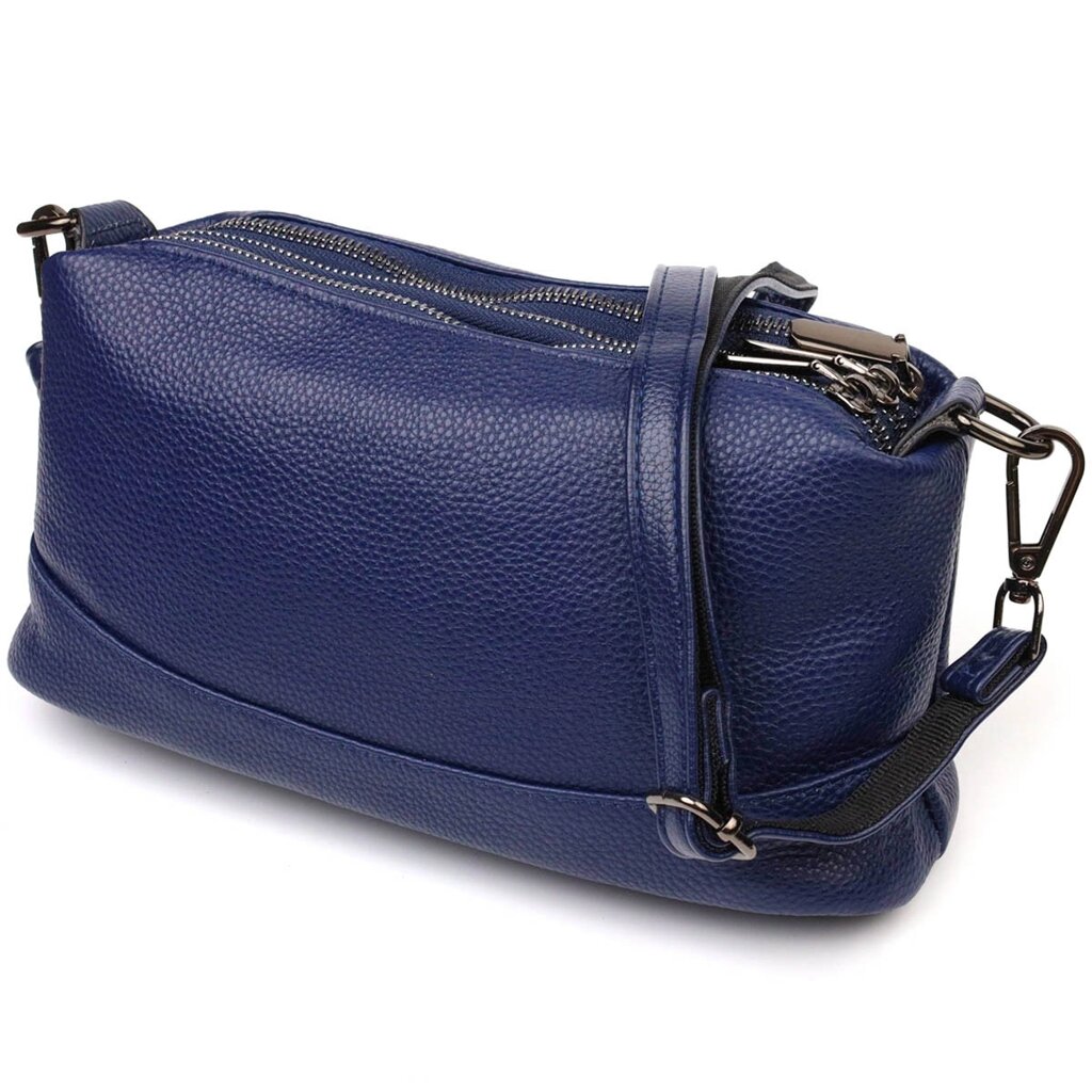 Шикарна сумка на три відділення з натуральної шкіри 22137 Vintage Синя від компанії Універсальний Інтернет-магазин POPULAR - фото 1
