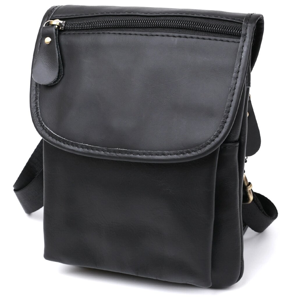 Шкіряна невелика чоловіча сумка через плече Vintage 20467 Чорний від компанії Універсальний Інтернет-магазин POPULAR - фото 1