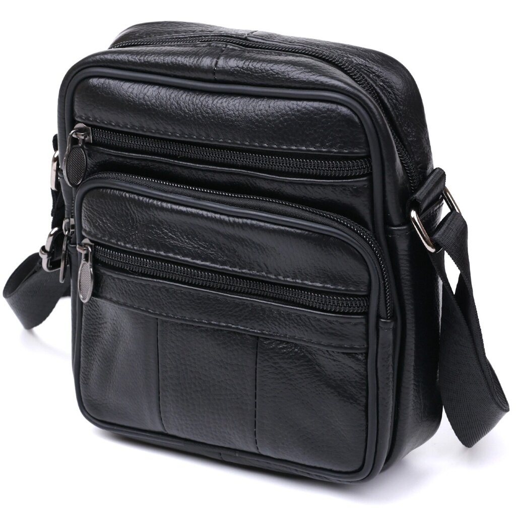 Шкіряна невелика чоловіча сумка Vintage 20370 Чорний від компанії Універсальний Інтернет-магазин POPULAR - фото 1
