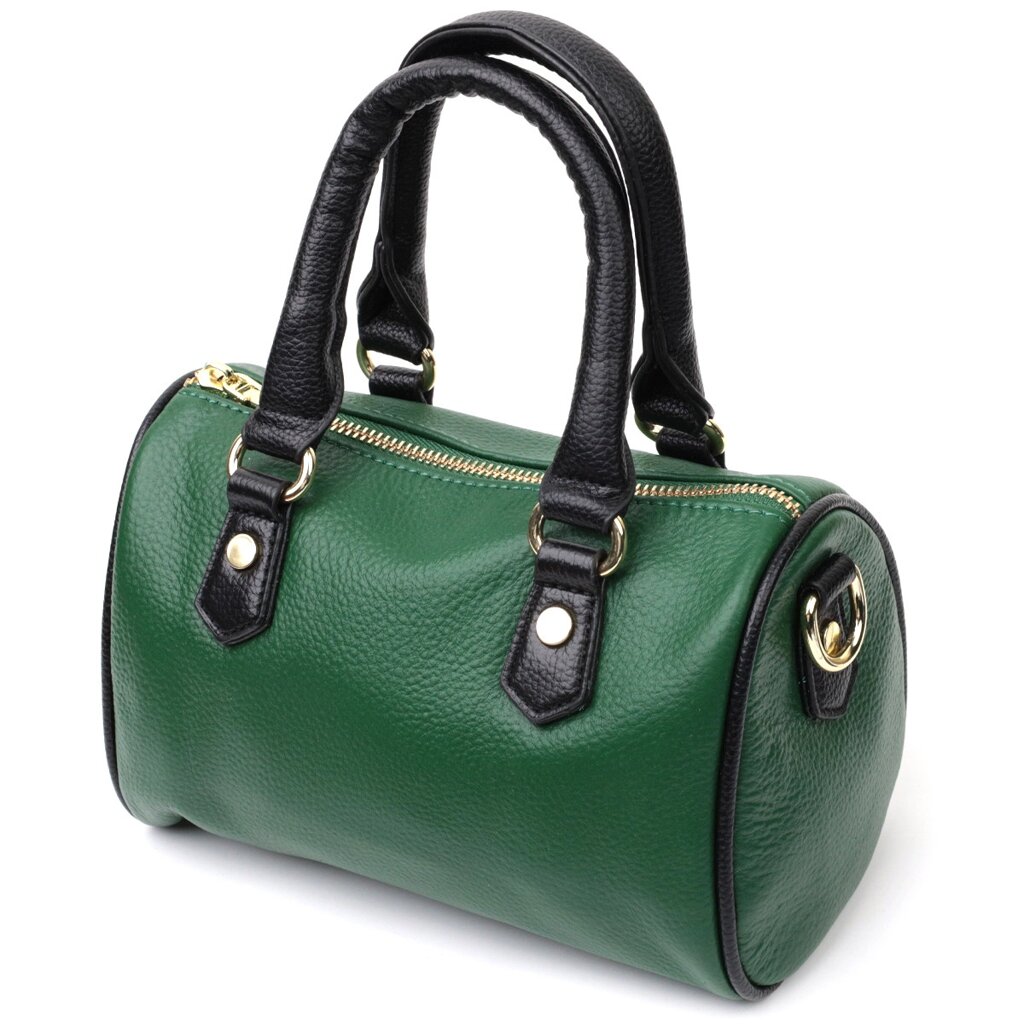Шкіряна сумка-бочечка з темними акцентами Vintage 22351 Зелена від компанії Універсальний Інтернет-магазин POPULAR - фото 1