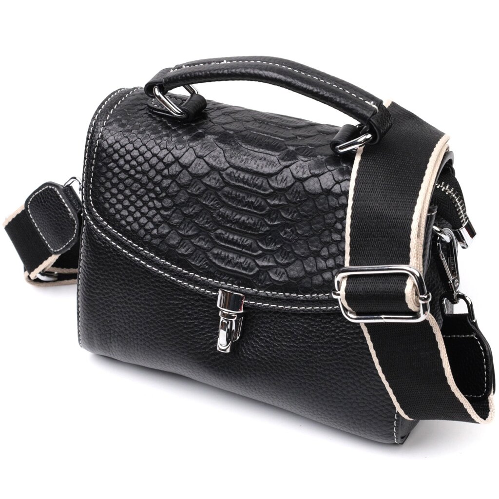 Шкіряна сумка для жінок із цікавою клямкою Vintage 22416 Чорна від компанії Універсальний Інтернет-магазин POPULAR - фото 1