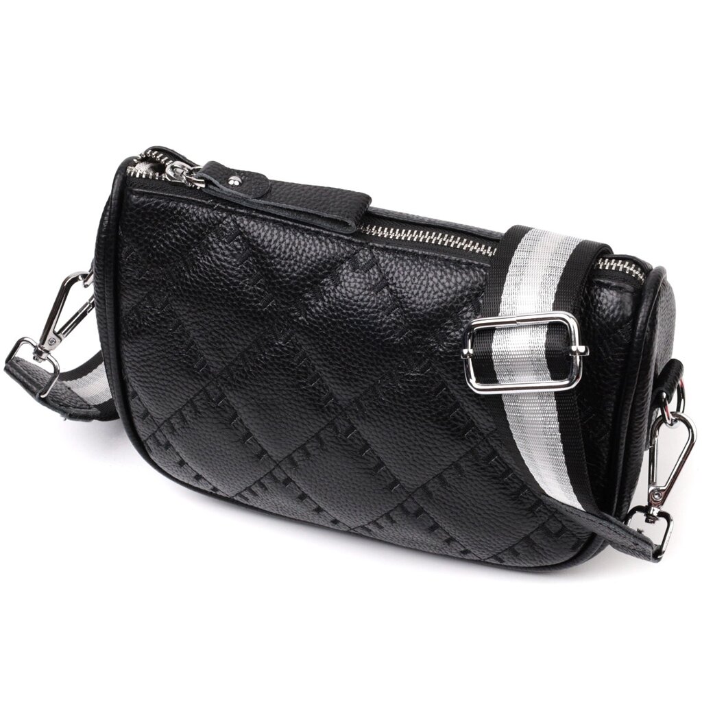Шкіряна жіноча сумка напівкруглого формату на плече Vintage 22394 Чорна від компанії Універсальний Інтернет-магазин POPULAR - фото 1