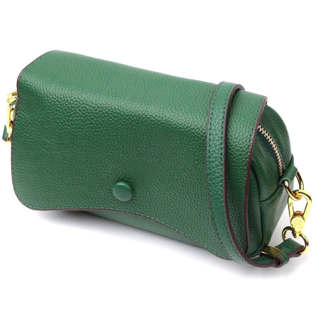 Шкіряна жіноча сумка в красивому кольорі та з фігурним клапаном Vintage 22430 Зелена від компанії Універсальний Інтернет-магазин POPULAR - фото 1