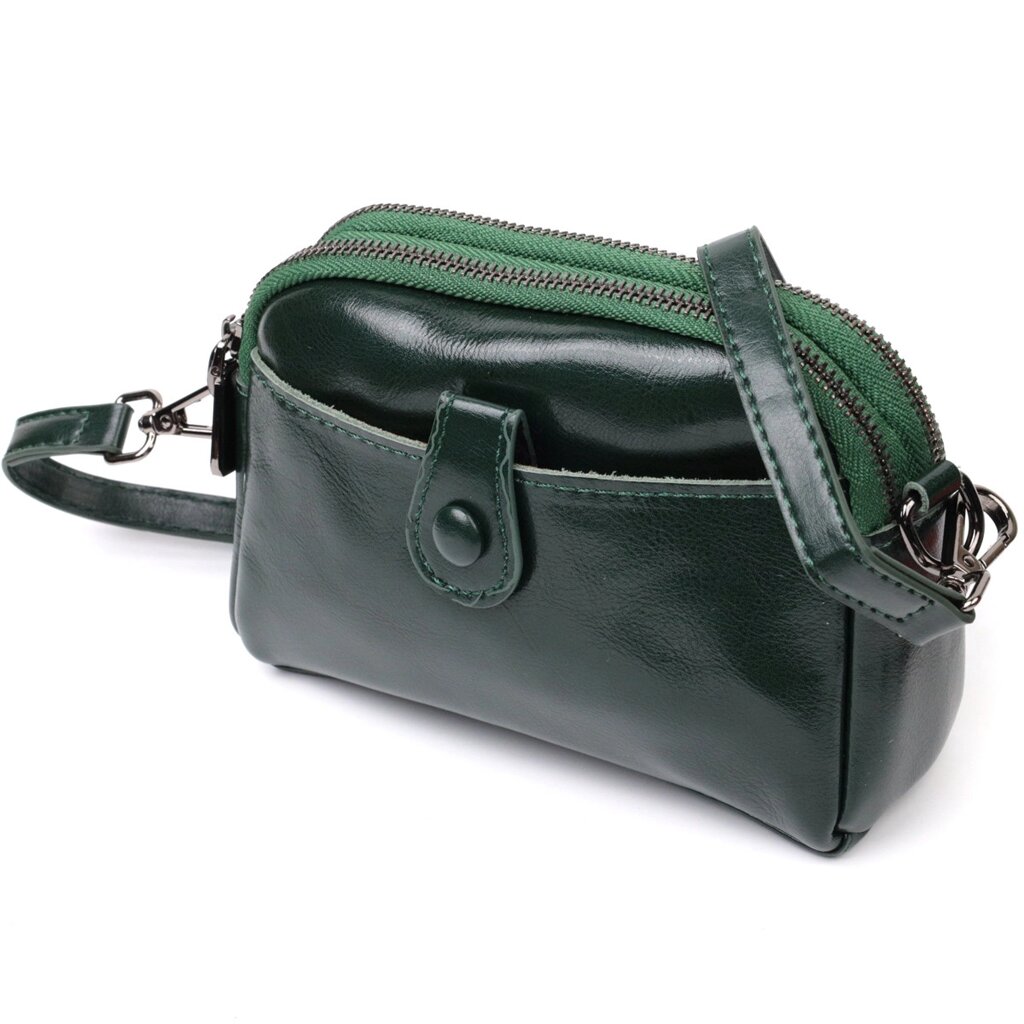Шкіряна жіноча сумка з глянсовою поверхнею Vintage 22420 Зелений від компанії Універсальний Інтернет-магазин POPULAR - фото 1