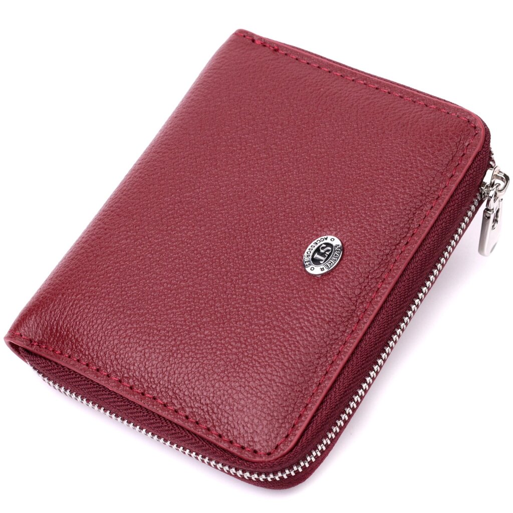 Шкіряний гаманець для жінок на блискавці з металевим логотипом виробника ST Leather 19485 Бордовий від компанії Універсальний Інтернет-магазин POPULAR - фото 1