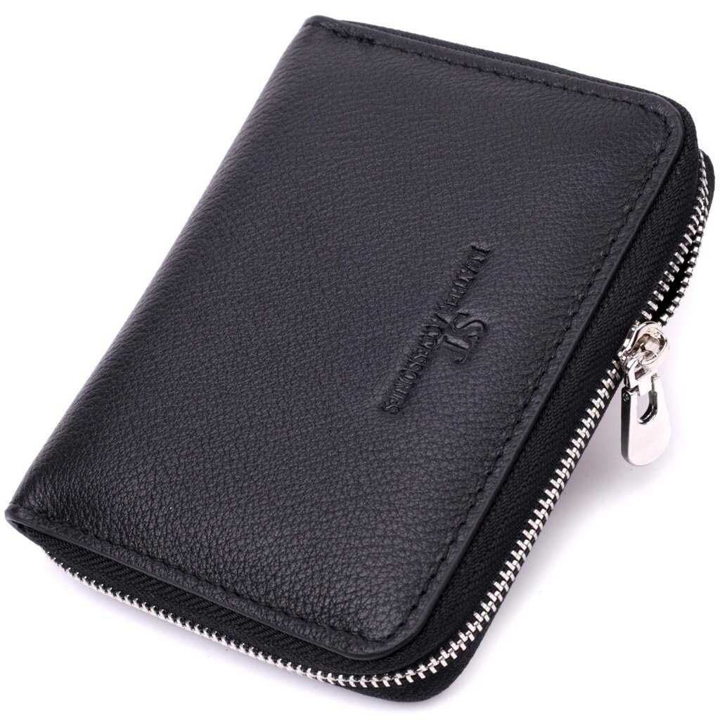 Шкіряний гаманець для жінок на блискавці з тисненим логотипом виробника ST Leather309 Чорний від компанії Універсальний Інтернет-магазин POPULAR - фото 1