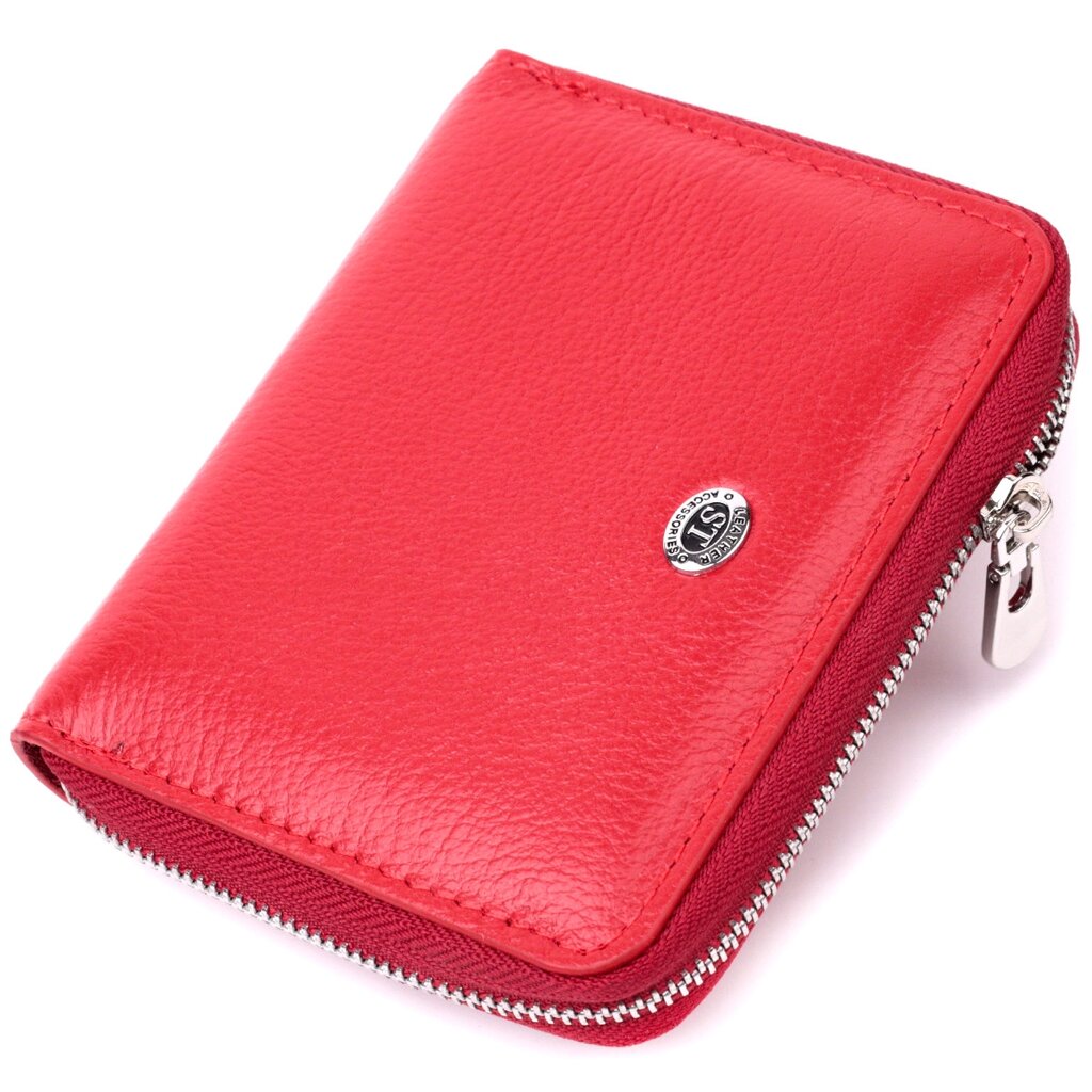 Шкіряний жіночий гаманець на блискавці з металевим логотипом виробника ST Leather 19484 Червоний від компанії Універсальний Інтернет-магазин POPULAR - фото 1