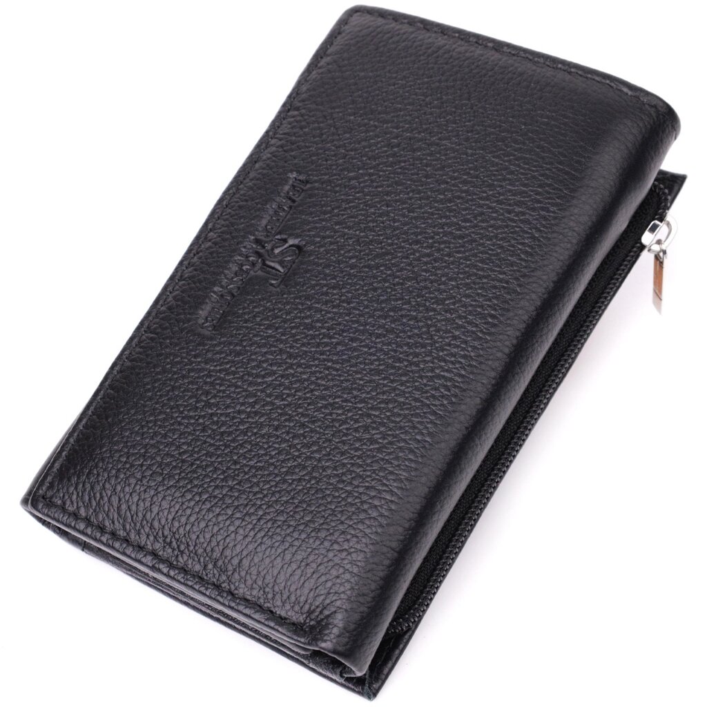 Шкіряний жіночий гаманець у три складання ST Leather 22488 Чорний від компанії Універсальний Інтернет-магазин POPULAR - фото 1