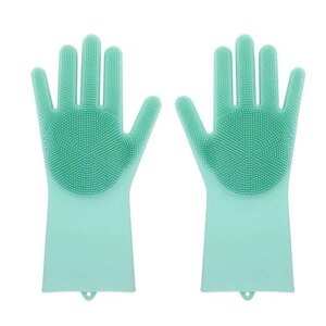 Силіконові рукавички SUNROZ для миття посуду зі щіточкою Зелений