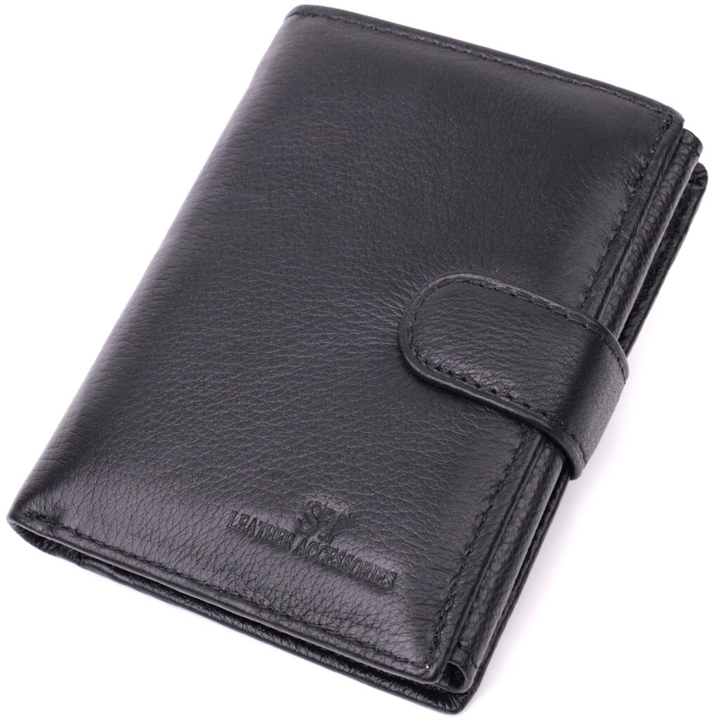 Солідний чоловічий гаманець вертикального формату з натуральної шкіри ST Leather 22462 Чорний від компанії Універсальний Інтернет-магазин POPULAR - фото 1