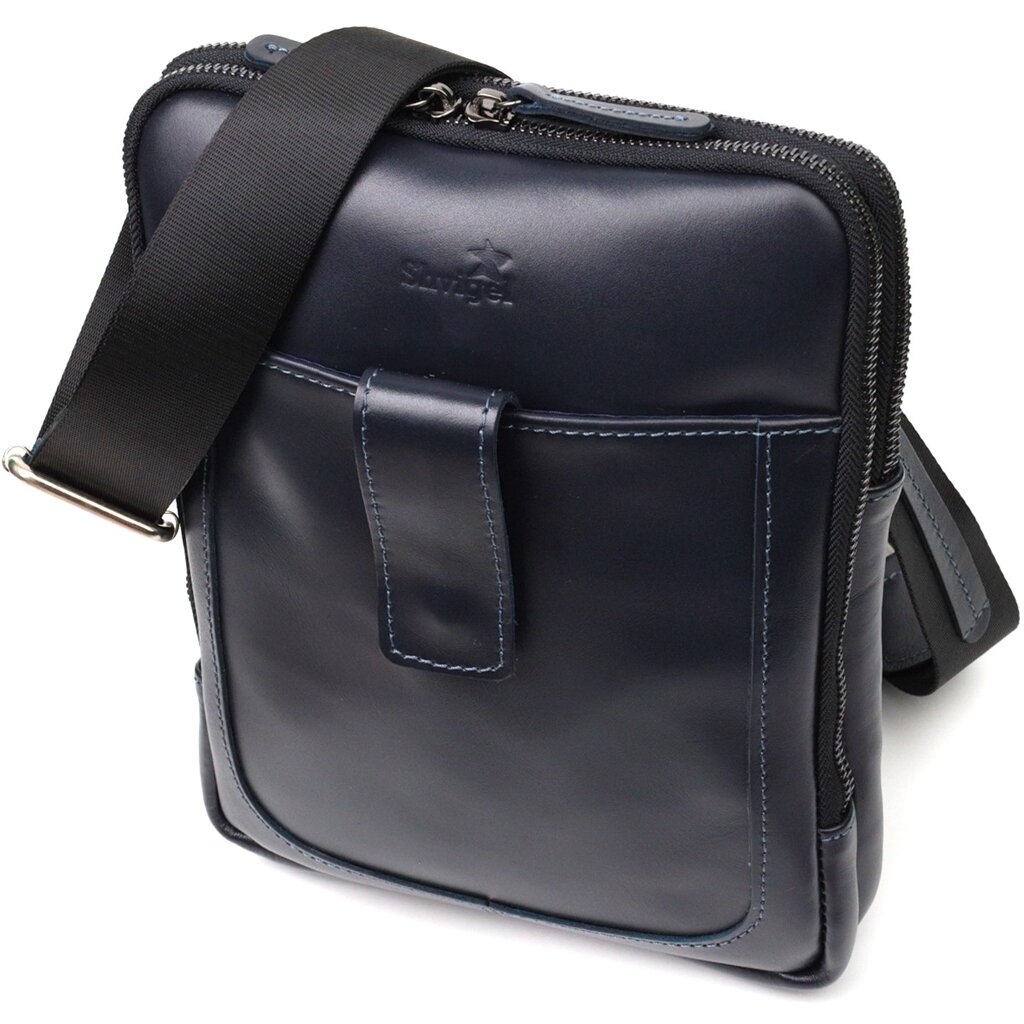 Стильна чоловіча сумка через плече з натуральної шкіри SHVIGEL 22142 Синя від компанії Універсальний Інтернет-магазин POPULAR - фото 1