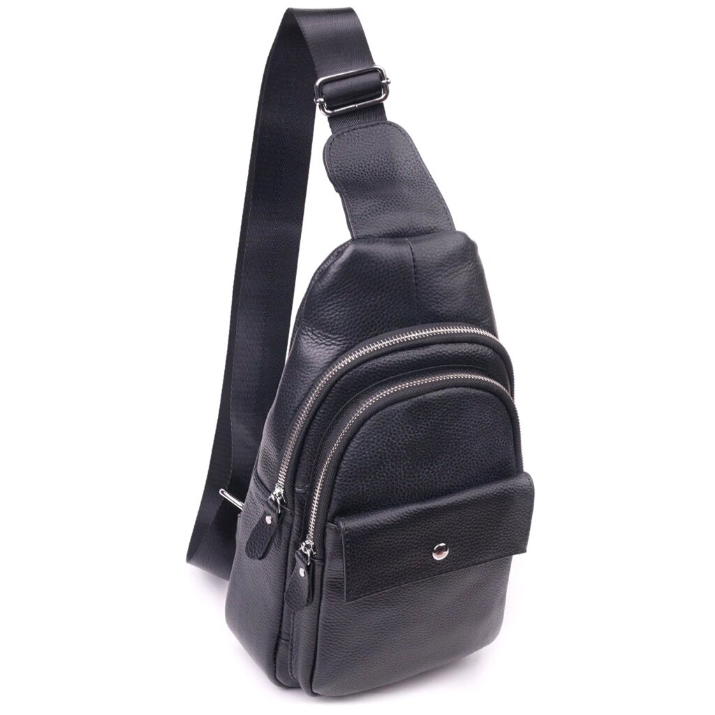 Стильна чоловіча сумка-слінг із натуральної зернистої шкіри 21402 Vintage Чорний від компанії Універсальний Інтернет-магазин POPULAR - фото 1