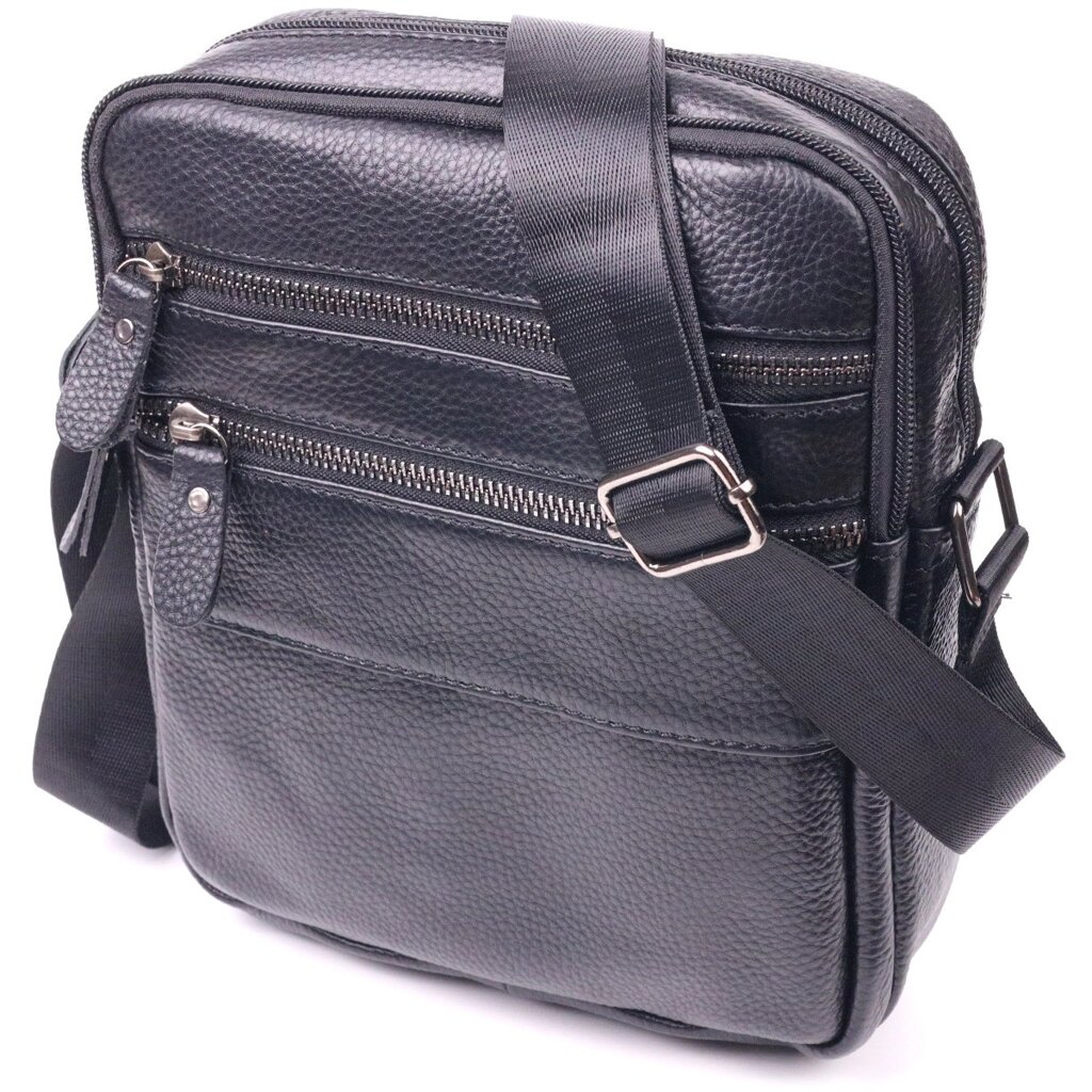 Стильна чоловіча сумка з натуральної зернистої шкіри 21398 Vintage Чорна від компанії Універсальний Інтернет-магазин POPULAR - фото 1