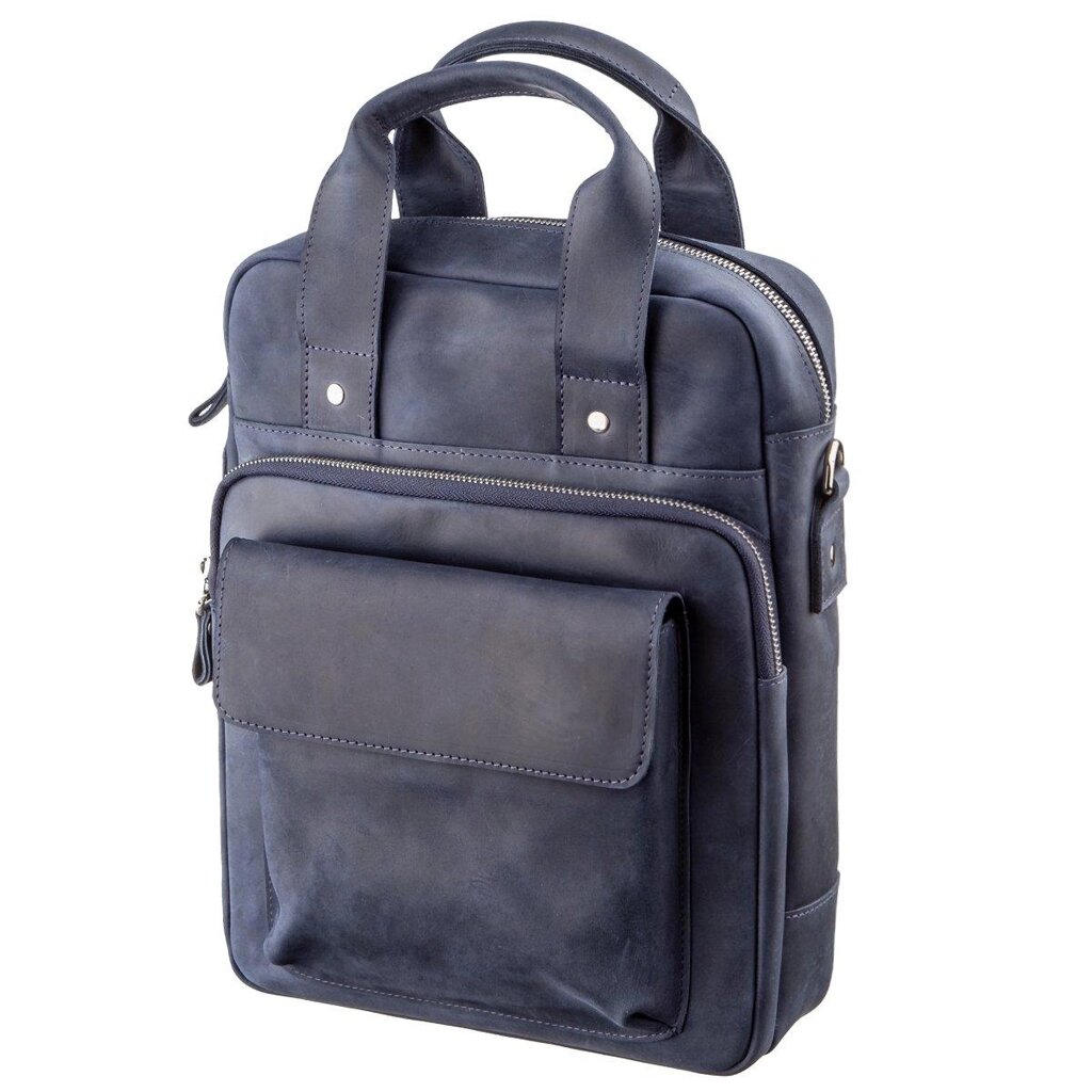 Стильна сумка під А4 вертикального формату в матовій шкірі 11170 SHVIGEL, Синя від компанії Універсальний Інтернет-магазин POPULAR - фото 1