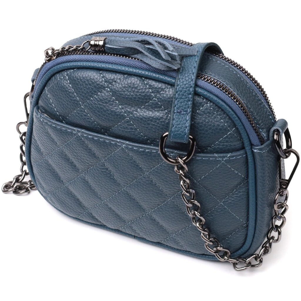 Стильна жіноча стьобана сумка з м'якої натуральної шкіри Vintage 22327 Синя від компанії Універсальний Інтернет-магазин POPULAR - фото 1