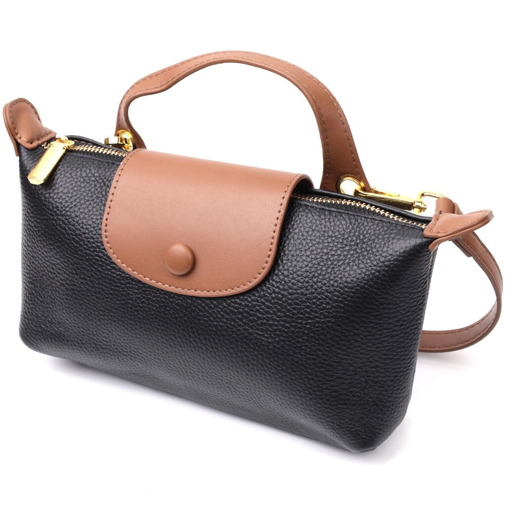 Стильна жіноча сумка з цікавим клапаном із натуральної шкіри Vintage 22252 Чорна від компанії Універсальний Інтернет-магазин POPULAR - фото 1